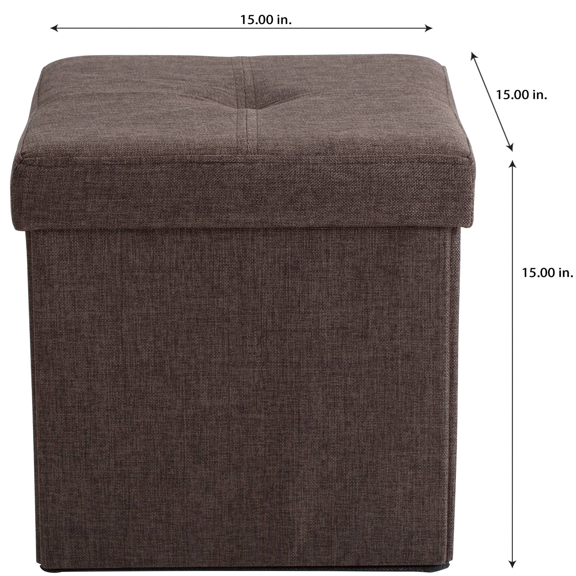 Simplify 15" Faux Linen Folding Storage Ottoman Cube